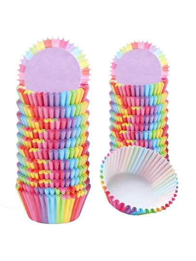 200 Peças Formas para Cupcake Tamanho Grande Coloridas no Estilo Arco-íris, Adequadas para Festa de Aniversário, Mesa de Sobremesa de Casamento, Decoração de Feriado (Festa com Tema Arco-íris), Cozimento Doméstico