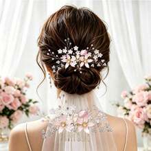 1pc Luxury Pink Pearl Crystal Rhinestone Embellished Hair Comb, Bridal Hair Accessory - Pink - View 1