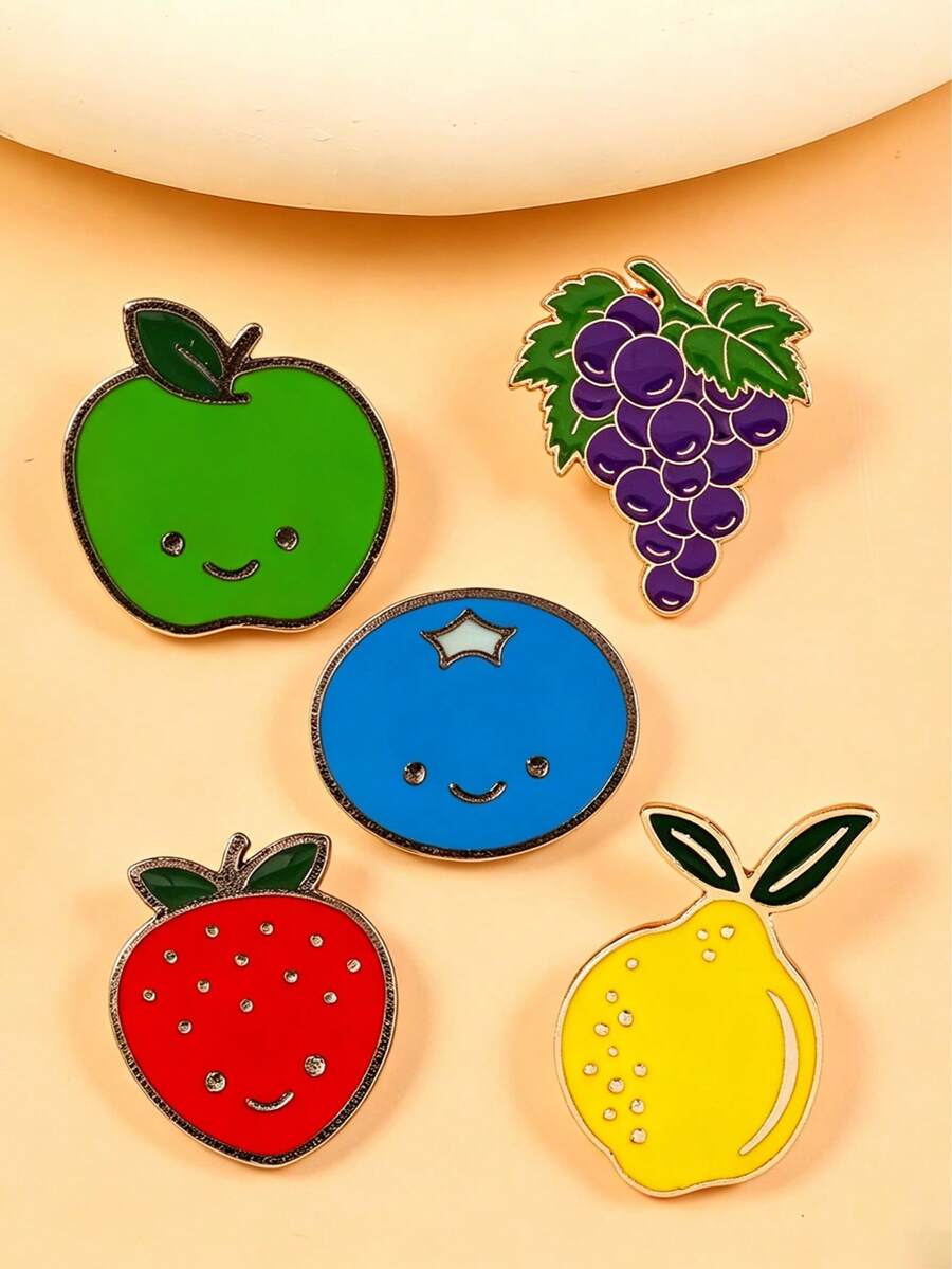 1/5pcs Cartoon Fruit Brooch, Exquisite Alloy Material Anti-Slip Clothing/Bag Decor, Versatile Fresh Small Accessory Gift For Friends - Multicolor - View 1