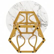 Dining Table Set (5 Pieces), Dining Table Set With 4 Chairs, Kitchen Table Set, 100cm Diameter Round Dining Table With Gold Metal Legs, White MDF Tabletop, Dark Green Velvet Dining Chairs - Multicolor - View 8