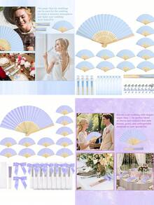 Elegant Multi-Color Bamboo Hand Fan, Suitable For Wedding Bride/Bridesmaid Gifts, Birthday Party Favors, Comes With Organza Bag And Decorative Tag - Apricot - View 3
