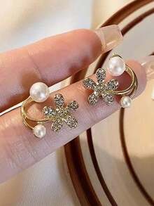 1 Pair Luxury Faux Pearl Flower Earrings, Suitable For Valentine's Day - Multicolor - View 2