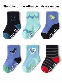6 Pairs/12 Pairs Star Dot Cartoon Cotton Children Socks, Anti-Slip Baby Breathable Socks For Boys And Girls - Multicolor - View 16