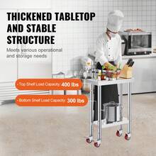 VEVOR Stainless Steel Work Table 12 X 24 X 34 Inch, 700 LBS Load Capacity With 4 Wheels, 3 Adjustable Height Levels, Heavy Duty Food Prep Worktable For Commercial Kitchen Restaurant, Silver - 12 X 24 X 34 Inch, 700 LBS - View 3