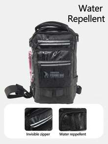 Sac de poitrine de pêche en plein air, sac bandoulière tactique pour hommes, organisateur de rangement à plusieurs couches, sac de poitrine portable avec compartiments multiples, sangle d'épaule réglable, fermeture éclair - Noir - Voir 3