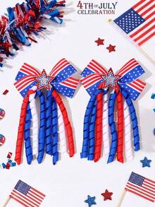 2pcs/Pack Fourth Of July USA Independence Day Multicolor Striped Fabric Bow Hair Clips, Cute Cake Headdress Hair Clips, American Flag Print Bow Hair Clips, Sparkly Glitter Hair Clips, Personalized Hair Accessories, Holiday Party Gift For Girls. - Multicolor - View 11