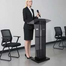 SENDERPICK Acrylic Podium With Storage Shelf Acrylic Podium Stand Floor Standing Podium - Black - View 1