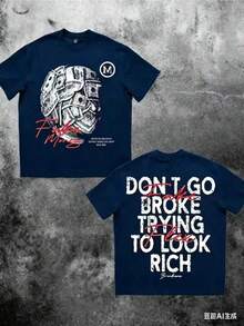 Money Graphic% Cotton  Shirt Don'Go Broke Trying To Look Rich Statement  Double Sided Streetwear 220gCasual Short-Sleeve-Shirts Men And Women - Màu xanh hải quân - Xem 1