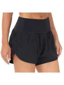 Women's Running Shorts, Two-Piece With Zippered Pockets, High Waisted Yoga Quick Drying Pants - 黑色 - 查看 2
