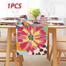 1pc/7pcs Floral Table Runner, Farmhouse Colorful Floral Modern Abstract Art Dining Table Cloth, Suitable For Entryway, Coffee Table, Living Room, Adding Fresh Atmosphere For Daily Meals And Holiday Celebrations - Multicolor - View 9