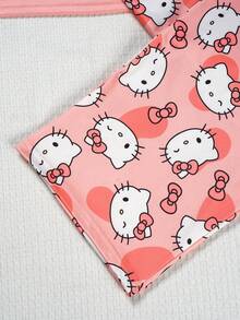 Bộ đồ ngủ nữ Sanrio Hello Kitty, họa tiết mèo KT dễ thương, áo cổ tròn tay ngắn và quần dài, chất liệu vải dệt kim mềm mại, ấm áp. - Hồng - Xem 4