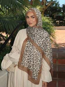 1pc Women's Solid Color Leopard Print Pleated Hijab, Boho Casual Fashion Scarf Sunscreen Beach Shawl,Accessories,Holiday - Multicolor - View 14