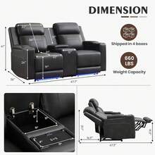 Sofá reclinable eléctrico con reposacabezas ajustable/luz LED, asientos de cine en casa con almacenamiento en el reposabrazos/toma de corriente/cuero transpirable, sofá reclinable eléctrico para sala de estar (gris, sofá de dos plazas + sofá) - Gris y negro - Ver 3