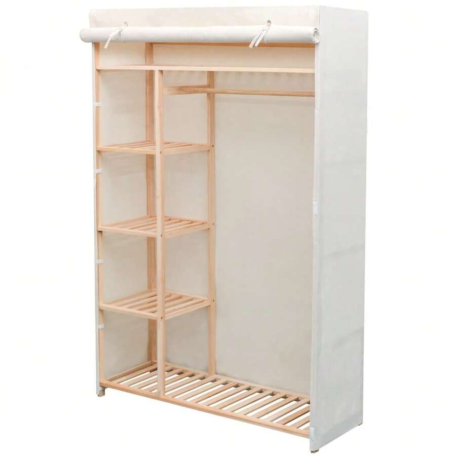 vidaXL Schrank Stoff und Kiefernholz 110 x 40 x 170 cm - Weiss - Übersicht 1
