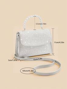 1pc Girls' Fashionable Sweet Princess Mini 2-Way Handbag With Chain Strap, Suitable For Daily Use, Party, Travel, Birthday Gift - Silver - View 7