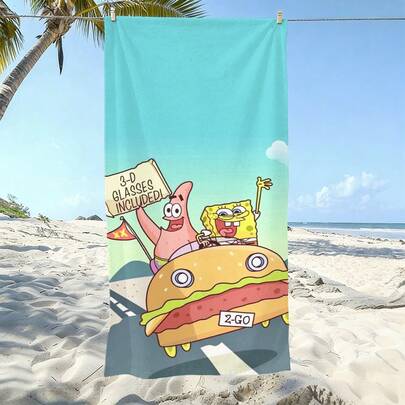 SpongeBob SquarePants 1PC Cute Beach Towel: Featuring An Adorable Cartoon Design And Crafted From Ultra-Soft Microfiber, This Durable, Quick-Drying Towel Is Perfect For The Beach, The Pool, Or Leisure Centers. Sand-Resistant And Offering Sun Protection, It Is Lightweight And Comfortable-Making It An Ideal Choice For Activities Such As Surfing, Swimming, And Yoga.