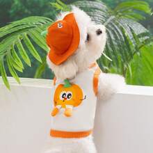 Set de 2 piezas de chaleco de tela transpirable y ligera con capucha con diseño de frutas en 3D para perros y gatos - Naranja - Ver 2