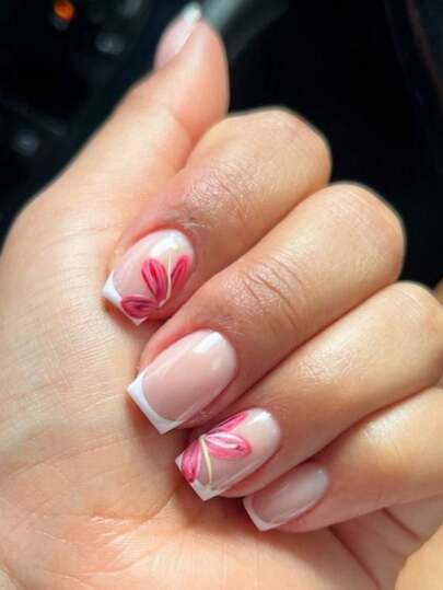 24 piezas de uñas postizas cuadradas europeas cortas, de color rosa suave con estilo dulce de niña francesa, uñas falsas de estilo enérgico, uñas usables, uñas desmontables de cobertura total, adecuadas para fiestas, bailes de graduación y uso diario