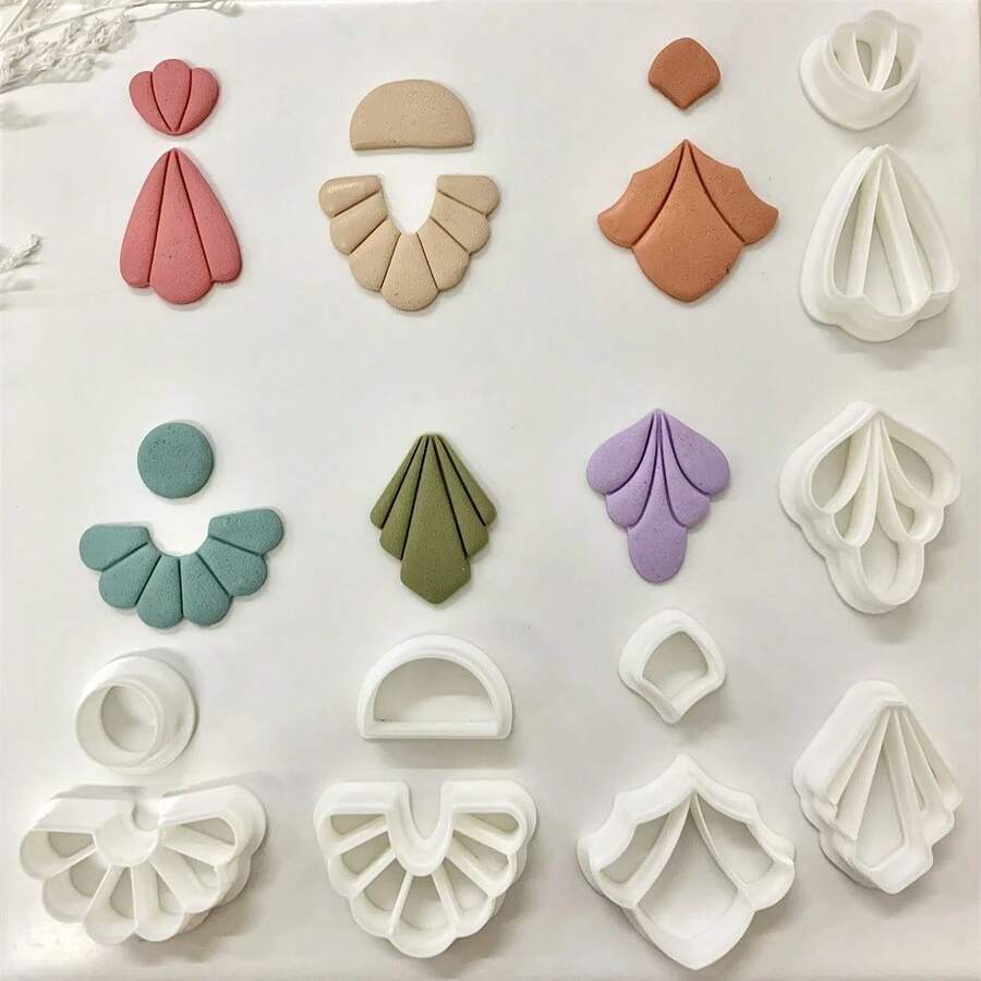 Moldes de arcilla de polímero con patrones geométricos huecos para pendientes, herramientas de arcilla para hacer joyas de cerámica, pendientes y colgantes - Blanco - Ver 1