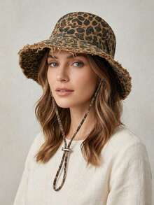 1pc Women's Leopard Print Bucket Hat, Summer Sun Protection, Retro Brim, Foldable, European And American Leopard Washed Brim Bucket Hat For Spring/Autumn Sun Protection, Suitable For Outdoor Activities And Daily Wear, Fashion Leopard Wide Brim Bucket Hat, Gift Option - Multicolor - View 4