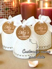 10/20pcs Silver/Gold Mirror Acrylic Round Cross Baptism Favor Tags With Ribbons, Seat Cards, Baptism Souvenirs, Personalized Wedding Guest Name Tags - Multicolor 2 - View 1