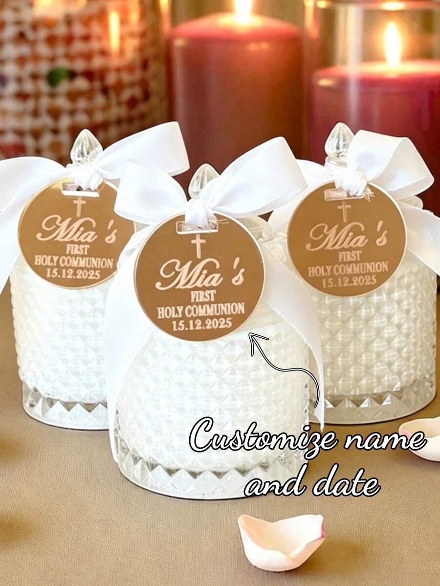 10/20pcs Silver/Gold Mirror Acrylic Round Cross Baptism Favor Tags With Ribbons, Seat Cards, Baptism Souvenirs, Personalized Wedding Guest Name Tags - Multicolor 2 - View 1