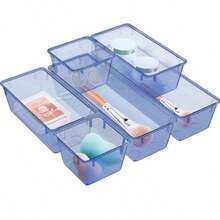 6 Pack Clear Drawer Organizer Set Acrylic Drawer Storage Trays Storage Bins For Makeup Cosmetics Jewelries Utensils Gadgets Office Dark Blue - Dark Blue - View 1