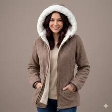 Women's Reversible Parka With Fleece Lining And Removable Hood - 鏽棕色 - 查看 2