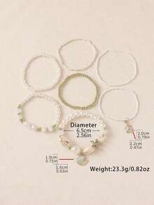7pcs/Set Seashell, Faux Pearl And Starfish Layered Bracelets, Bohemian Style Stackable Design, Suitable For Girls, Beach Holiday Casual, Casual Shell Pattern, Great Gift - White - View 4