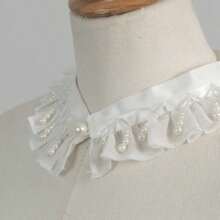1 pieza Cuello falso de mujer con dobladillo con volantes y decoración de perlas - Blanco - Ver 3