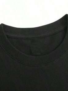 Nueva camiseta de moda: Camiseta de manga corta para mujer con cuello redondo y estampado de letras desgastadas, top básico de verano de algodón puro, estilo casual, camisa sencilla con estampado de letras en blanco y negro, mangas cortas suaves y estampadas, adecuada para el uso diario y para ir al trabajo; camiseta unisex de estilo callejero retro y moderno, de algodón, cuello redondo y manga corta, versátil para el uso casual diario. - Negro - Ver 4