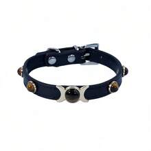 Amber Stone Inlaid Faux Leather Adjustable Color Pet Collar, Luxury Fashion Pet Accessory - Multicolor - View 22