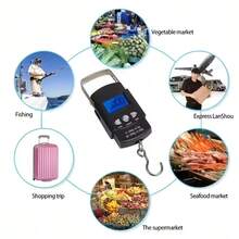 50kg電子釣魚秤附量測繩，便攜式電子購物秤，耐用ABS材質，適用於釣魚、購物、行李稱重 - 黑色 - 查看 4