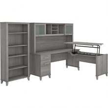 Escritorio en forma de L Bush Furniture Somerset de 72W con 3 posiciones para sentarse o de pie, con estantería y librero en gris platino. - Nuez fresca - Ver 1