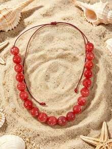 1pc Bohemian Style Acrylic Beaded Adjustable Rope Necklace With Geometric Cloud Pattern, Suitable For Summer Beach Vacation - Rope Beaded Necklace - View 17