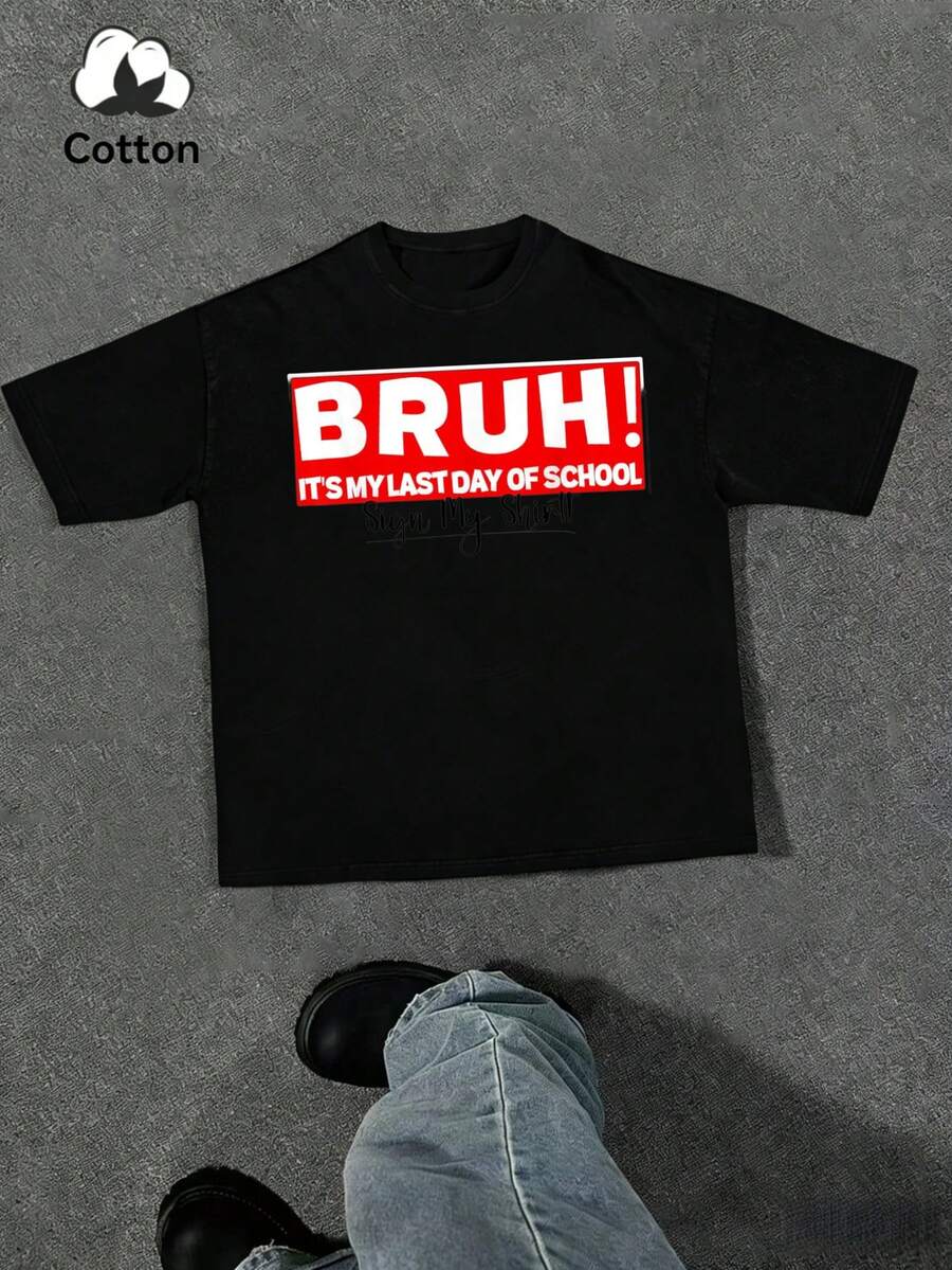 Student Signature Bruh It's My Last Day Of School Sign My T-Shirt - Black - View 1