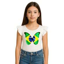 Girls' Butterfly Bodysuit, Brazil World Cup Mini Fan Outfit, Delicate Children's Clothing With Ruffled Sleeves, World Cup Blogger Look - 白色 - 查看 1
