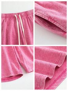 2PC Black And Pink Washed Pure Cotton Shorts Comfortable&Versatile Perfect For Daily Outfits Outdoor Activities Beach Fitness And Travel Resistant To Dirt Easy To Clean Easy To Put On And Take Off Fashionable Versatile Ideal Gift For Relatives And Friends High End Texture - 彩色 - 查看 2