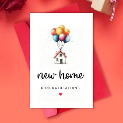 Chúc mừng bạn đã có nhà mới! Những lời chúc tốt đẹp nhất dành cho bạn và gia đình - Thiệp chúc mừng tân gia hoàn hảo, với hình ảnh những quả bóng bay đầy màu sắc - Lý tưởng để chúc mừng chuyển nhà cùng bạn bè và gia đình, hoặc làm quà tặng tân gia.