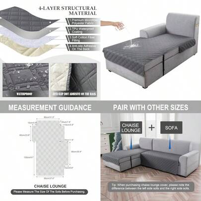 Genina - Funda para Sofá en Forma de L Fundas para Sofá Seccional con Chaise Fundas de Sofá Impermeables y Lavables para Chaise Lounge Izquierdo en Forma de L Fundas Antideslizantes para Sofá