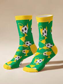 1/2 Đôi tất dài đến bắp chân in hình cúp và quả bóng đá World Cup, màu xanh lá cây Brazil + họa tiết cúp và quả bóng đá phủ khắp bề mặt, chất liệu mềm mại, thoáng khí và co giãn, phong cách dành cho người hâm mộ bóng đá, thoải mái khi xem các trận đấu/thể thao và mặc thường ngày. - màu xanh lá - Xem 2