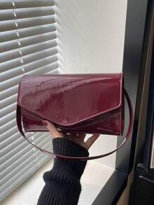 Minimalistische Stil Damen Klappe Quadrat Tasche, Mode einfarbige vielseitige Damen Umhängetasche, Unterarmtasche - Bordeaux - Übersicht 7