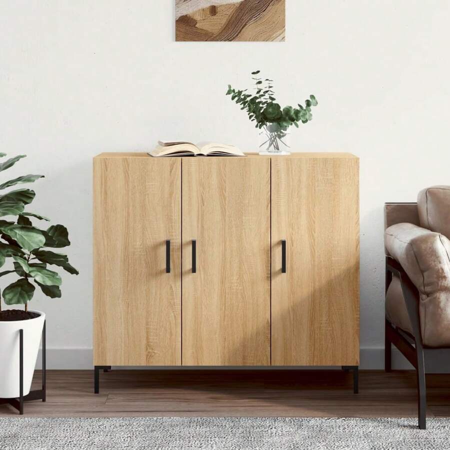 vidaXL Sideboard Sonoma-Eiche 90x34x80 cm Holzwerkstoff - Braun - Übersicht 1