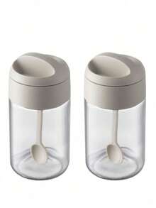 1/2 Cup Seasoning Jar With Spoon, 250ml Capacity. Suitable For Storing Sugar, Salt, Seasonings, Sauces, Etc. Placed On Kitchen Counter. Integrated Spoon And Lid Seasoning Storage Container Set, Moisture-Proof Salt And MSG Storage Box For Home Use. - Multicolor - View 14