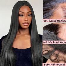 13x6 Full Frontal Real HD Lace Wig 0.10mm Ultra-Thin Invisible HD Lace Front Wigs Human Hair Pre Plucked Bleached Knots 200% Density Straight Human Hair Wigs For Women 26 Inch - Natural Black - 查看 5
