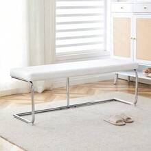 White Leather Bench With  Frame – 130 Cm. Modern Bench For Dining Room, Hallway And Living Room. - White - View 3