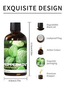 100 ml 100 % ren naturlig premium eterisk pepparmyntsolja, lämplig för aromaterapidiffusor, aromaterapi, ljus- och tvåltillverkning, inkluderar pipett, presentask - Pepparmynta eterisk olja - Visa 6