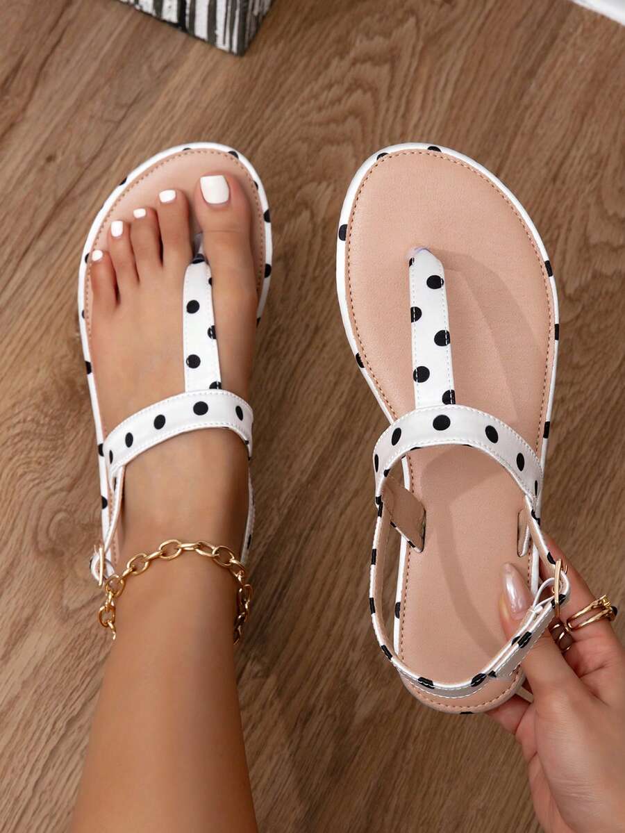 Women's Elegant Satin T-Strap Thong Sandals, Charming Resort Style Ankle Strap Flat Beach Sandals - Black and White - View 1