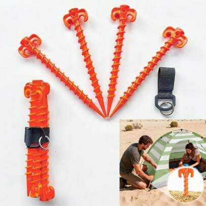 4 piezas de Estacas en forma de tornillo para carpa de playa de uso pesado de 7.5 pulgadas, color naranja