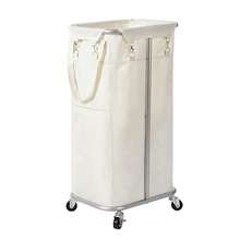 WOWLIVE - Cesta de lavandería enrollable de 100 litros con ruedas cesta grande cesta organizadora de lavandería con marco de acero y bolsa extraíble plegable plegable alta y sucia cesta de - Beige claro - Ver 2